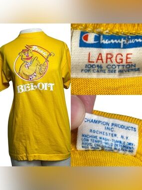 Fozzie Bear Yellow Beloit Muppets WMNS VTG SS Single Stitched Champion USA M/L